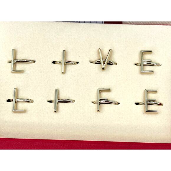 VALENTINO GARAVANI 8-Piece Goldtone Live Life Ring Set New in Box - Picture 9 of 12